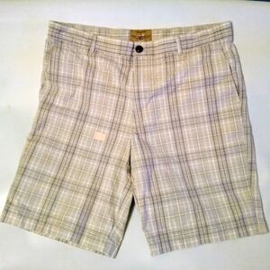 JNCO Men's Shorts Gray Plaid 36" Flat Front Bleach Stain